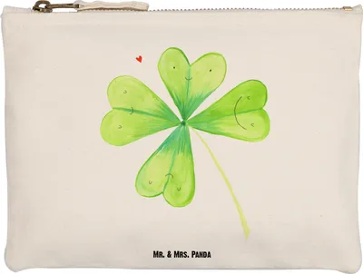 Produktbild von Mr. & Mrs. Panda aufbewahrungstasche Blume Kleeblatt Größe M - Weiß - Geschenk, Kulturtasche, Pouch, Glücksbringer, Stiftemäppchen, Kosmetiktasche, Jobwechsel, Mäppchen