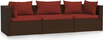 Produktbild von vidaXL 3-Sitzer-Sofa mit Kissen Braun Poly Rattan