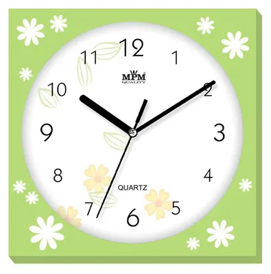 Obrázek produktu pro MPM-Quality Floraison – Nástěnné kulaté hodiny plastové, tichý plynulý chod, zelené, průměr 25.5 cm, arabské číslice, quartz strojek
