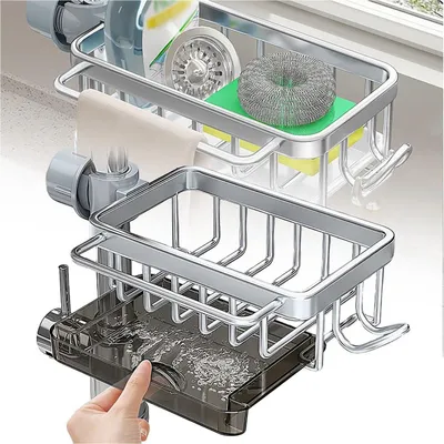 Produktbild von Spülbecken Organizer mit Selbstentleerender,  Spüle Organizer, Schwammhalter Spülbecken für Küchen, Silber