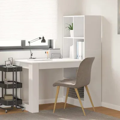 Image de Maison Exclusive - Bureau avec étagère Blanc 122 x 67 x 145 cm Bois d'ingénierie
