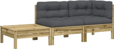 Produktbild von vidaXL Gartensofa mit Kissen und Fußhocker Kiefernholz Imprägniert