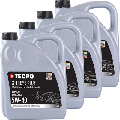 Produktbild von TECPO Motoröl 5W40 Öl X-TREME Plus Öl, 20 Liter 5W-40 Gebinde HC-Synthese für Diesel-und Benzinmotoren entspricht API SN/CF / ACEA A3/B4 / 502/505 / 226.3/226.5 / Longlife 01/98
