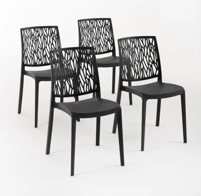 Image de lot de 4 chaises empilables en polypropylène avec fibre de verre pour l'extérieur et le jardin, bar et restaurant, cuisine design moderne - LISA - Noir