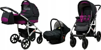 Produktbild von BabyLux® Largo | 3in1 Kinderwagen Set | Black Purple | Kombikinderwagen | Kinderwagenset | Buggy