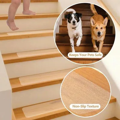 Productafbeelding van Famanu antislipstrips, transparant, 15 stuks – zelfklevend, waterbestendig – 10 x 60 cm – voor houten trappen