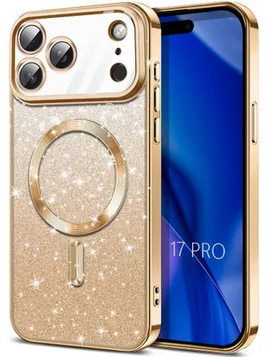 Image de Coque pour iPhone 17 Pro, avec Anneau Magnétique Protection Scintillante Souple - Doré