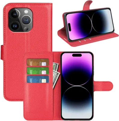 Produktbild von Für Apple iPhone 15 Pro Smart Handy Tasche Rot Etuis Kunst-Leder Hülle Cover Case Book