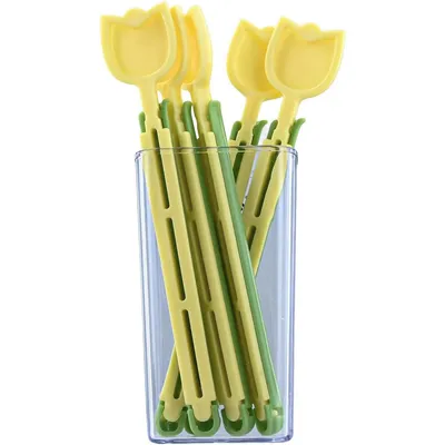 Produktbild von Tulpenform Beutelclips mit magnetischer Aufbewahrungsbox, 5er Set, ABS-Material, für Snacks, Lebensmittelverpackungen, Feuchtigkeitsschutz, 14x9.5x5cm