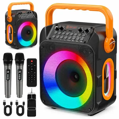 Produktbild von Partylautsprecher mit 2 Mikrofonen, Bluetooth Lautsprecher 30 W mit RGB Licht, Karaoke Funktion, Bluetooth 5.4, Fernbedienung, AUX, Akku, Tragegurt