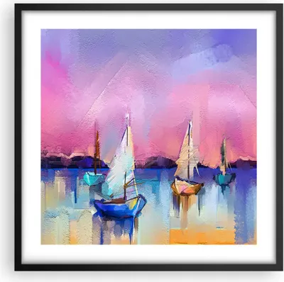 Produktbild von Gerahmtes Poster - Schwarzer Rahmen - Segelboot See - 50x50 cm - Wand Bild - Wanddeko - Wandbilder - Kunstposter - Wandposter - Bilderrahmen - Bilder - Kunstdruck - Wandbild - P2BAC50x50-4099