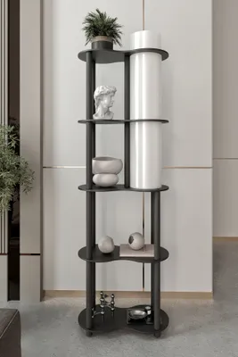 Produktbild von Opviq, Hochwertige Stehlampe, Schwarz, 140 cm | Körper aus Craft-Papier & MDF, PVC-Kappe (Durchmesser: 17 cm, Höhe: 82 cm) | E27 Fassung, max. 40 W, ideal für modernes Wohnen.