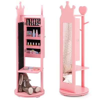 Produktbild von GOPLUS Kinderschmuckschrank mit Kronenmotiven, Kosmetikschrank mit 35 Ringschlitzen, 18 Ohrringschlitzen, 6 Armbänderhaken etc., für Kinder ab 3 Jahre