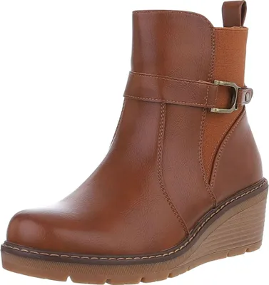 Produktbild von Ital-Design Damen Stiefeletten  Textiloptik, Lederoptik Keilstiefeletten 88577501 Camel Gr.  39