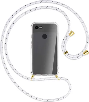 Produktbild von Handykette Backcover-Schutzhülle mit Band (Metall goldfarben) für Google Pixel 3 - weiß/grau