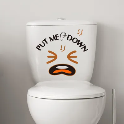 Produktbild von Schwarze, lustige „Bitte runter“-Toilettensitzaufkleber für die Badezimmerdekoration