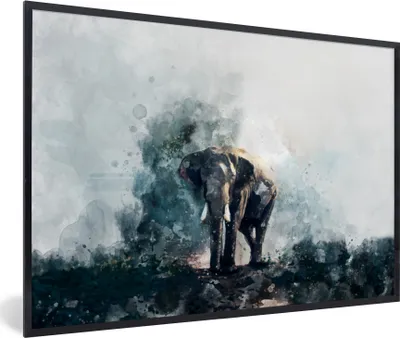 Produktbild von MuchoWow® MuchoWow® Gerahmtes Poster Elefant - Aquarell - Blau 30x20 cm - Poster mit zchwarzem Bilderrahmen - Kunstdruck - Bild-Poster