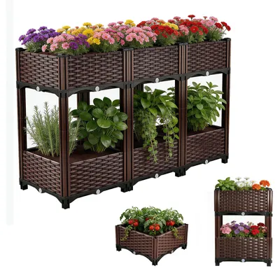 Produktbild von Erhöhtes Hochbeet - Pflanzkasten mit Beinen - 2 Etagen - Kunststoff - 120x40 cm - Für Innen und Außen auf Balkon oder Terrasse