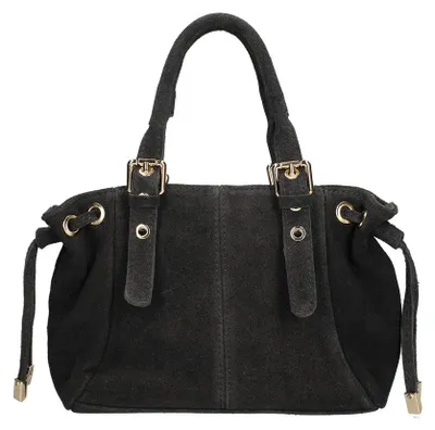 Produktbild von Damen-Schultertasche Wildleder Schwarz mit Reißverschluss und verstellbarem Riemen Black B UNICA 30x17x7.5 cm