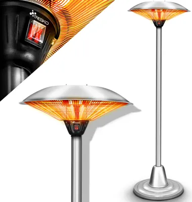 Produktbild von TRESKO Infrarot Heizstrahler 2500W | Heizpilz Terrasse elektrisch mit 2 Heizstufen | Terrassenstrahler Innen & Außen | Standheizstrahler mit LED-Anzeige Quarzstrahler Infrarotstrahler