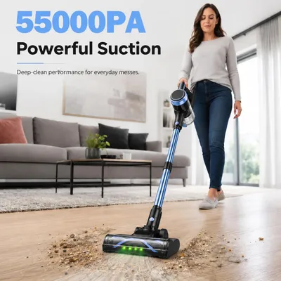 Produktbild von Staubsauger - Kabelloser Stabstaubsauger - 8-in-1 - 55 kPa Saugkraft - 45 Min. Laufzeit - 1,5 l Staubbehälter - HEPA-Filter - Blau