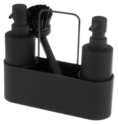 Produktbild von Spültischdispenser 300 ml, schwarz ABS, für Küchenorganisation, 4-in-1 mit Schwammhalter