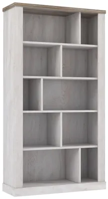 Produktbild von Forte Bücherregal Regal DURO Bücherregal mit Inneneinteilung Pinie weiß antik 114,4x41,5x212 cm