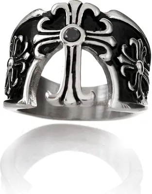 Produktbild von Männer Edelstahl Ring Kreuz Geschwärzt Stein Schwarz Herranschmuck HSR8241 - 67 (21.3)