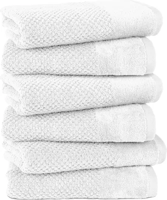 Produktbild von Pure Label 6-TLG Handtücher Set mit Aufhängeschlaufen aus Baumwolle, saugstark und weich | 6er Pack Handtücher 50x100 cm aus Baumwolle, Weiß