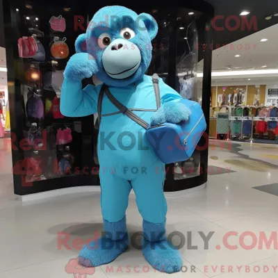 Produktbild von Himmelblaues REDBROKOLY Pavian-Maskottchenkostüm mit Overall und Messenger-Taschen