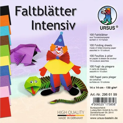 Produktbild von URSUS Faltblätter Tonzeichenpapier sortiert, 130g, 14x14cm, 100Stk.