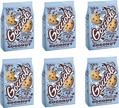 Produktbild von 6x Barilla Pavesi Gocciole Coconut Shortbread-Kekse mit dunkler Schokolade und Kokosnuss Kekse mit Schokotropfen 320g Biscuits Cookies