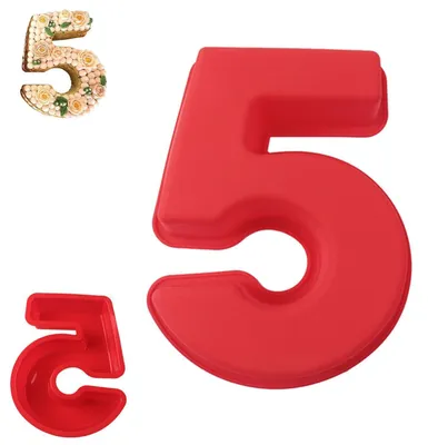 Zdjęcie produktu dla Forma do pieczenia w kształcie cyfry 5, 25 cm, silikonowa, forma do tortu w kształcie cyfry 3D