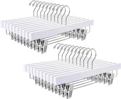 Productafbeelding van Broekhangers 35,5 cm - 20 stuks - Houten kledinghangers - Ruimtebesparend - Antislip clips - Draagvermogen tot 5 kg