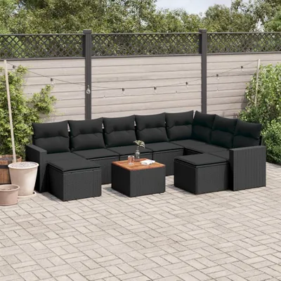 Produktbild von Design 10-tlg. Garten-Sofagarnitur mit Kissen Schwarz Poly Rattan, Gartensofas 2024 Neu