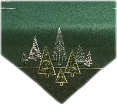 Produktbild von Tischwäsche Tischläufer Stickerei Tannenbäume Winter Weihnachten Deko 85 x 85 cm - dunkelgrün
