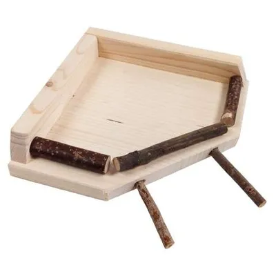 Produktbild von Vogelsitzbrett 19x19 cm aus Naturholz mit 2 Sitzstangen, ungiftig für Sittiche
