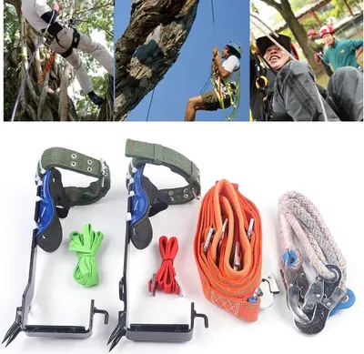 Immagine prodotto di Set di ramponi da arrampicata - Arrampicata su alberi e pali - Imbracatura di sicurezza con cinghie - Acciaio legato - Portatile - Per la raccolta della frutta - Arancione