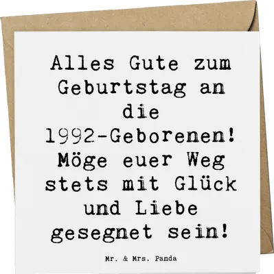 Produktbild von Mr. & Mrs. Panda Grußkarte Spruch 1992 Geburtstag - Weiß - Geschenk, faltkarte, Glückwünsche, doppelkarte, Glückwunsch, Geburtstagswünsche, Happy Birthday, geboren, Alter