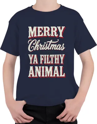 Produktbild von Merry Christmas filthy animal Weihnachten lustig Weihnachtsfeier Uni Kinder T-Shirt, Navy, 128