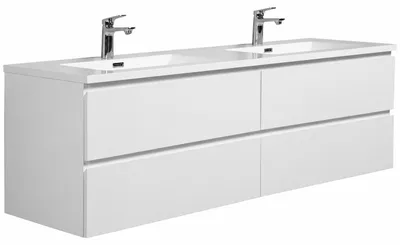 Produktbild von Badplaats Badmöbel Set mit Waschbecken und Unterschrank Angela 160 x 48 cm Weiß Hochglanz - Waschbeckenunterschrank mit Soft-Close und Doppelwaschbecken, Vorgemontiert