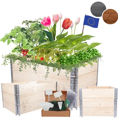 Produktbild von MODO24 Hochbeet Holz, Pflanzrahmen, Kräuterbeet, Gemüsebeet, Massivholz Kiefer, Garten, 60x120x80 cm, Natur Imprägniert, ZP10