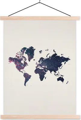 Produktbild von MuchoWow® Textilposter Weltkarte - Galaxie - Weiß 40x53 cm mit holzfarbenen Rahmen - Schlafzimmer