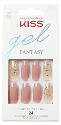 Image de KISS Gel Fantasy "Ciel Nocturne" : Vernis à ongles pailleté, couleurs corail et nude, forme amande allongée, modèle "Coffin" - 28