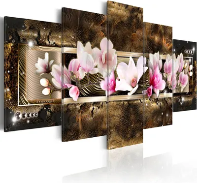 Image de Tableaux muraux, fleurs, orchidées, 150x75 cm, ensemble de 5 pièces – impression sur toile, décoration murale pour chambre, tableaux sur toile, décorations murales pour salon. Référence : 020115-87