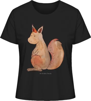 Produktbild von Mr. & Mrs. Panda Damen Basic T-Shirt Einhorn Glauben Größe M - Schwarz - Geschenk, shirt, Eichhörnchen, Unicorn, Eichhorn, Sommershirt, Oberteil, Einhörnchen, Rundhals