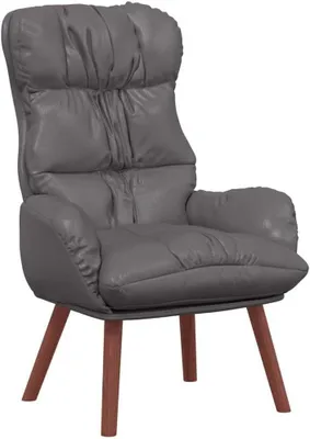 Produktbild von Grauer Sessel, 69 x 74 x 93 cm, aus Kunstleder mit bequemen Armlehnen und Gestell aus massivem Gummibaumholz für Wohnzimmer oder Büro