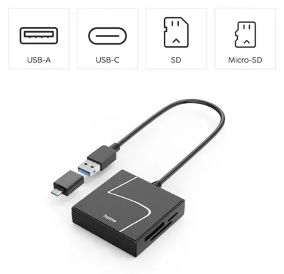 Immagine prodotto di Lettore di schede USB, USB-A, adattatore USB-C, USB 3.2 Gen 1, SD/micro SD/CF/MS