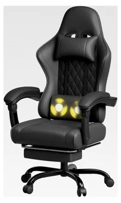 Produktbild von Gaming Stuhl, Schreibtischstuhl mit Massagefunktion, ergonomischer Bürostuhl mit Fußstütze, 150 kg, Schwarz