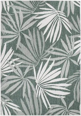 Produktbild von Teppich Outdoor Wetterfest - Grün, Creme - Wendeteppich - 160x230 cm - Florales Muster